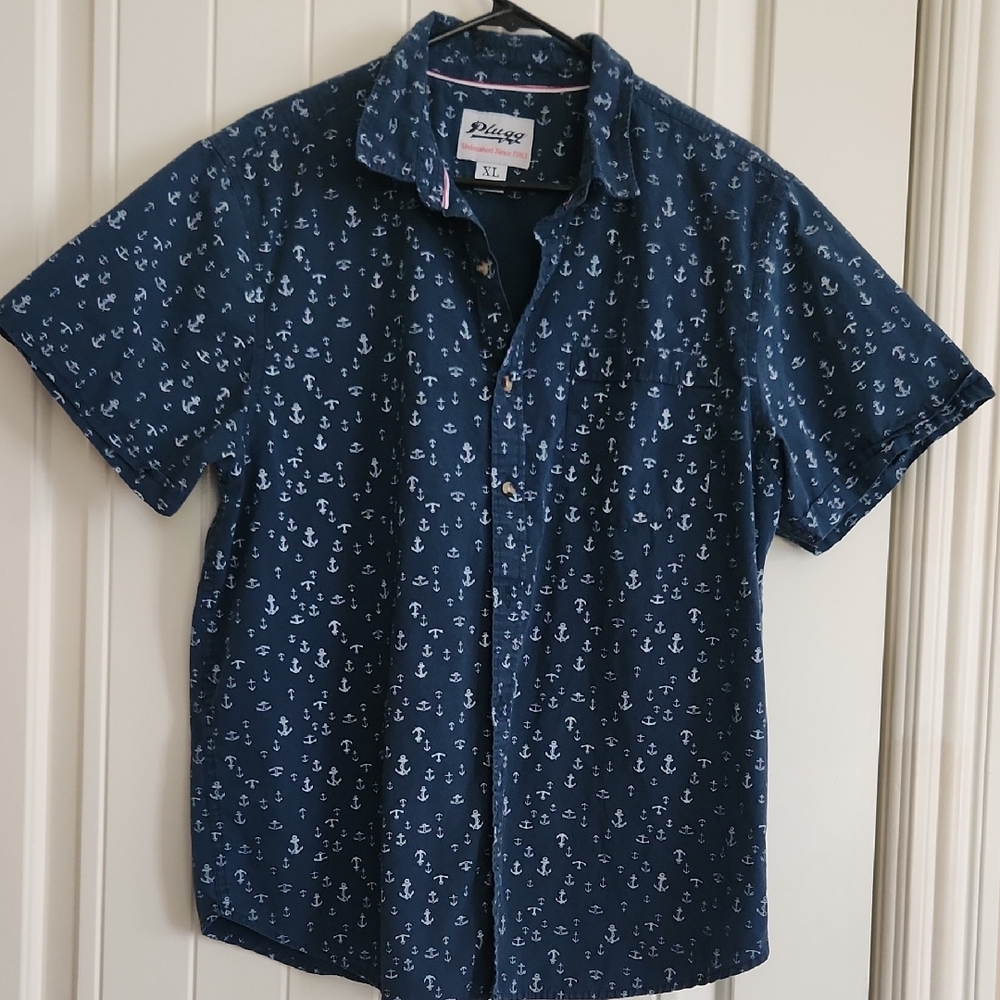 Plugg  Navy Anchor Print Short Sleeve Men's Shirt XL
